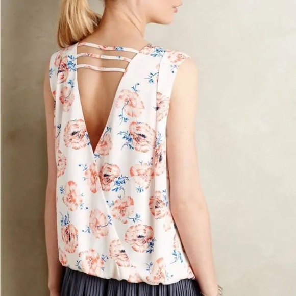 Meadow Rue Tops - Anthropologie Meadow Rue Petal Palette Floral Rose Top Blouse Faux Wrap Sz M